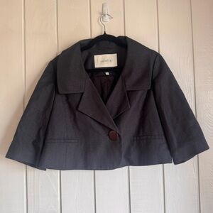 Valette Black Cotton-Wool Blend Cropped Blazer